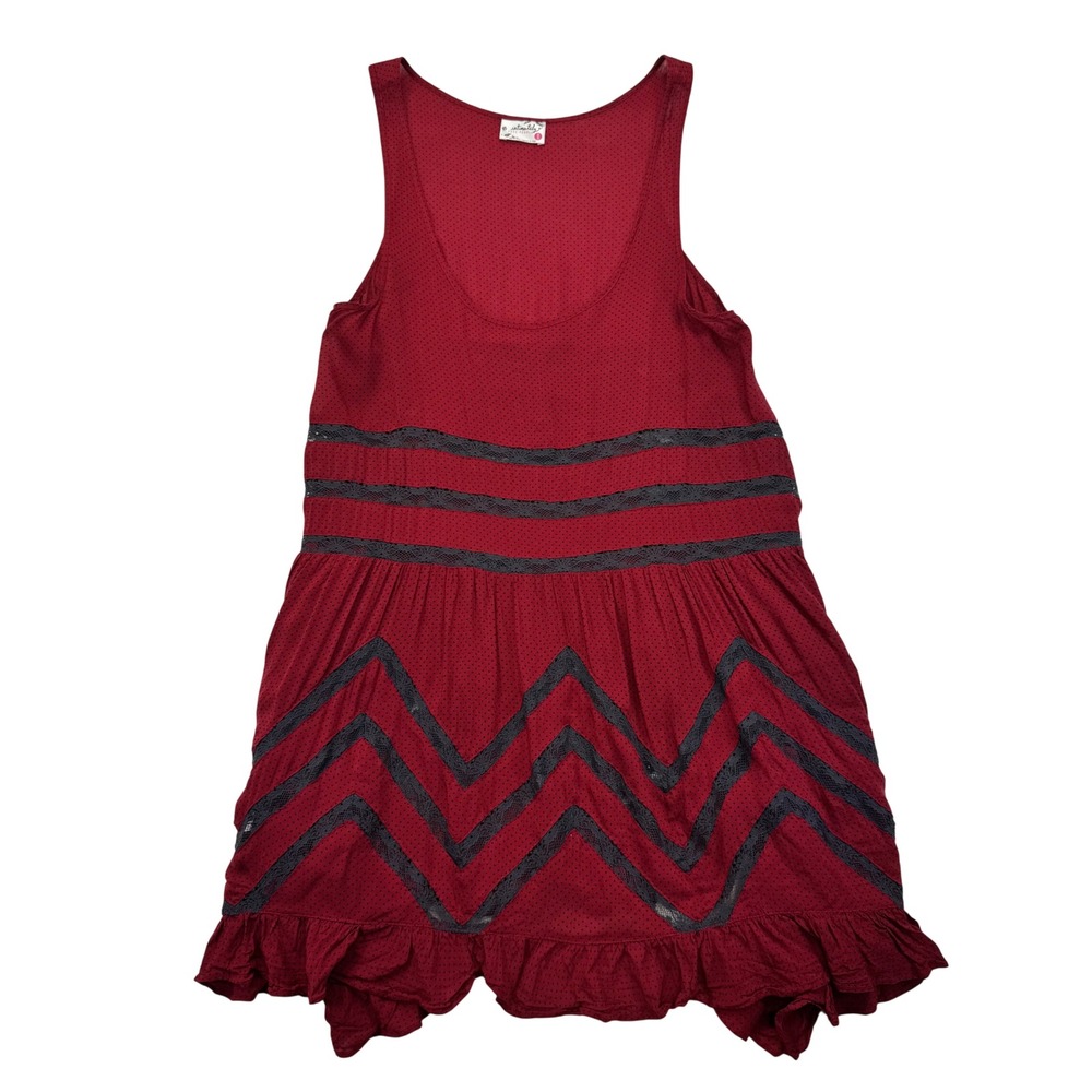 Intimately Free People Womens XS Red Polka Dot Lace Ruffle Boho Tank Top Shirt